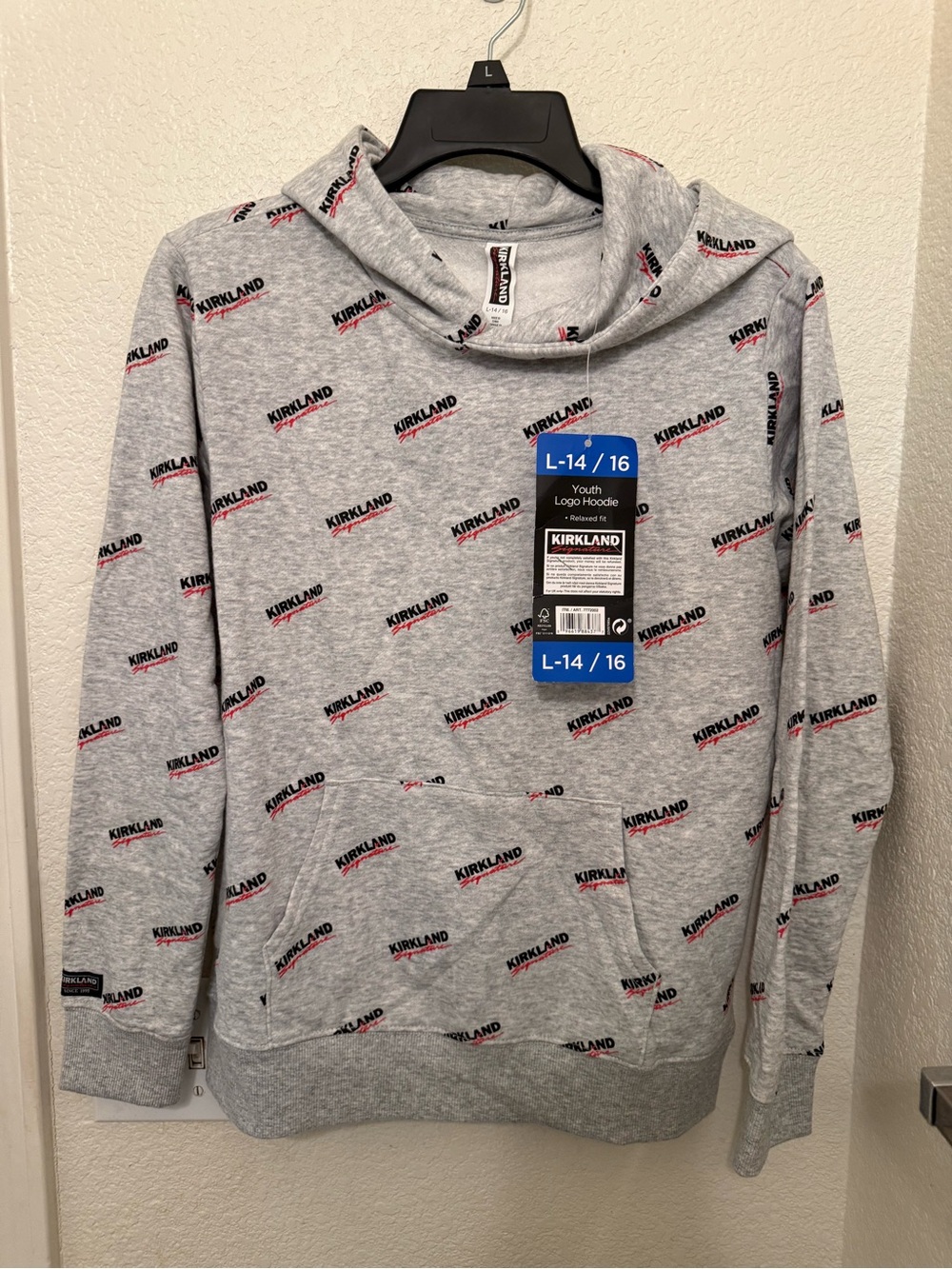 Kirkland Signature Light Gray All-Over Logo Hoodie